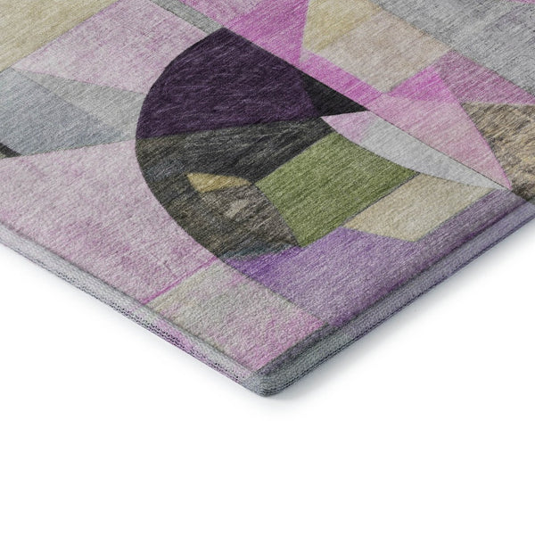 HomeRoots 5' X 8' Abstract Area Rug in Purple, Black & Yellow – Washable, Stain Resistant, UV Protected Design 700369