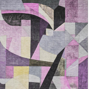 HomeRoots 5' X 8' Abstract Area Rug in Purple, Black & Yellow – Washable, Stain Resistant, UV Protected Design 700369