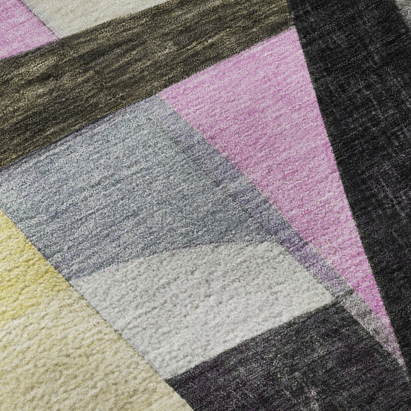 HomeRoots 8' Bold Purple, Black & Yellow Abstract Washable Round Rug with UV Protection for Modern Spaces 700370