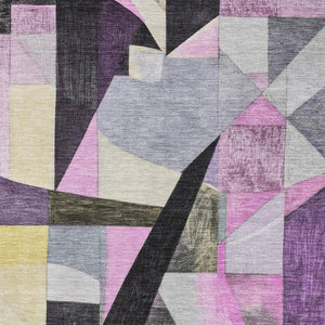 HomeRoots 9' X 12' Vibrant Purple, Black & Yellow Abstract Washable Area Rug with UV Protection & Non-Slip Backing 700372