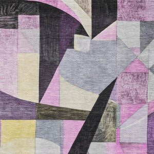 HomeRoots 10' X 14' Washable Abstract Area Rug in Purple, Black & Yellow - UV Protected, Durable & Stylish! 700373