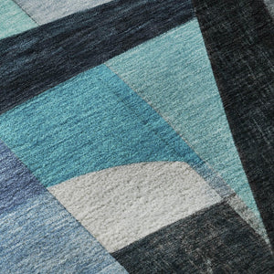 HomeRoots 8' Teal Black and Blue Abstract Round Rug - Washable, UV Protected, Durable, and Stylish for Any Space 700376
