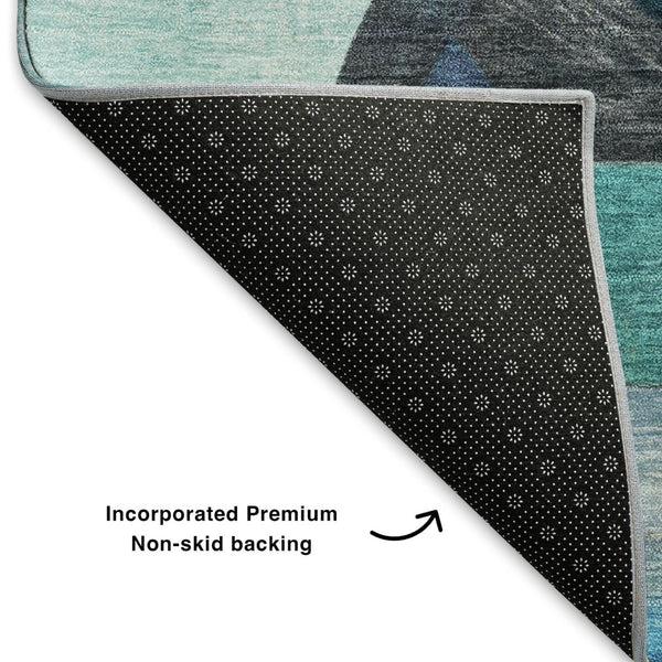 HomeRoots 9' X 12' Teal, Black & Blue Abstract Washable Area Rug - UV Protected, Stain Resistant & Stylish! 700378