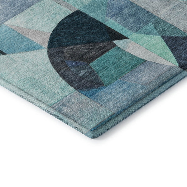 HomeRoots 9' X 12' Teal, Black & Blue Abstract Washable Area Rug - UV Protected, Stain Resistant & Stylish! 700378