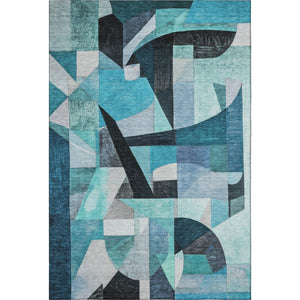 HomeRoots 10' X 14' Teal, Black & Blue Abstract Washable Area Rug with UV Protection for Modern Homes 700379