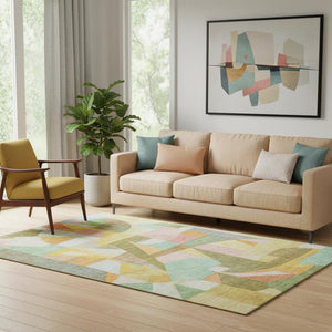 HomeRoots 5' x 8' Washable Abstract Area Rug - Soft, Durable, Stain-Resistant with UV Protection for Homes 700381