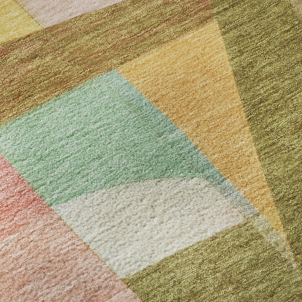 HomeRoots 8' Washable Round Rug in Wheat, Pink & Olive Green – Stylish, Durable, UV-Protected for Modern Spaces 700382