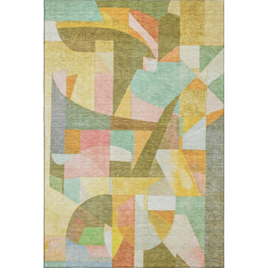 HomeRoots 8' X 10' Abstract Washable Area Rug in Wheat Pink & Olive Green - Durable, UV Protected & Stylish 700383