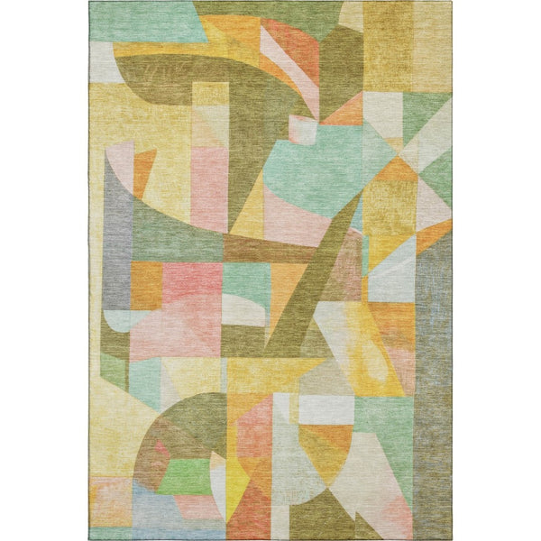 HomeRoots 8' X 10' Abstract Washable Area Rug in Wheat Pink & Olive Green - Durable, UV Protected & Stylish 700383