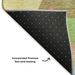 HomeRoots 8' X 10' Abstract Washable Area Rug in Wheat Pink & Olive Green - Durable, UV Protected & Stylish 700383