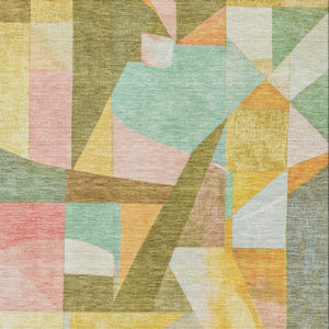 HomeRoots 8' X 10' Abstract Washable Area Rug in Wheat Pink & Olive Green - Durable, UV Protected & Stylish 700383
