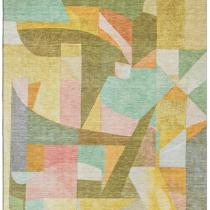 HomeRoots 8' X 10' Abstract Washable Area Rug in Wheat Pink & Olive Green - Durable, UV Protected & Stylish 700383