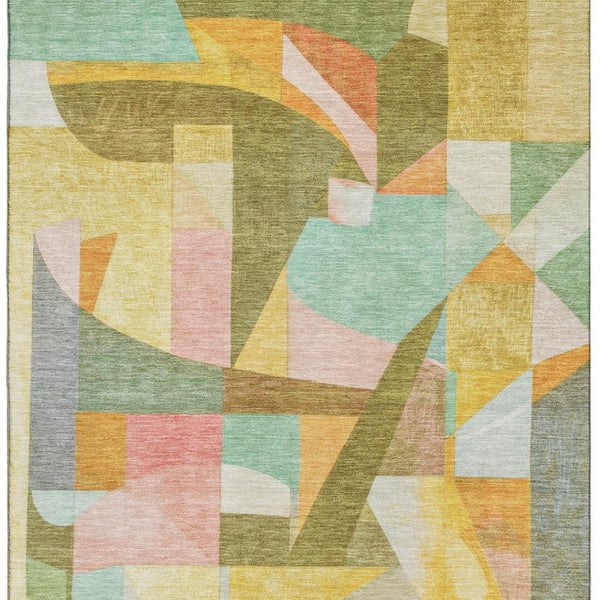 HomeRoots 8' X 10' Abstract Washable Area Rug in Wheat Pink & Olive Green - Durable, UV Protected & Stylish 700383