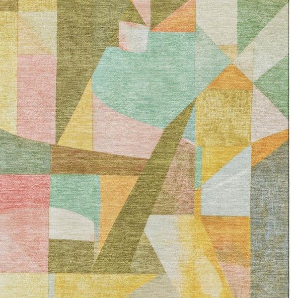 HomeRoots 10' X 14' Washable Abstract Area Rug in Wheat, Pink & Olive Green with UV Protection for Modern Spaces 700385