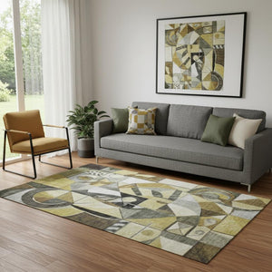 HomeRoots 5' X 8' Stylish Brown, Black & Gray Abstract Washable Area Rug - UV Protection & Stain Resistant! 700387