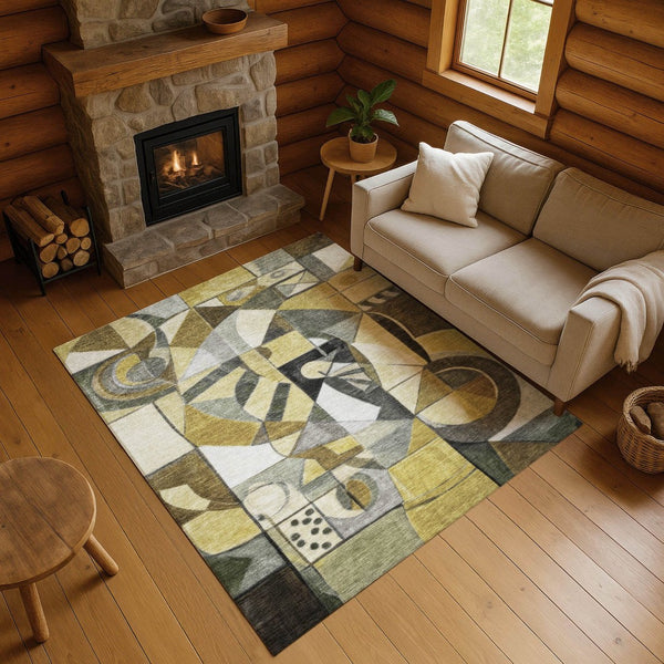 HomeRoots 5' X 8' Stylish Brown, Black & Gray Abstract Washable Area Rug - UV Protection & Stain Resistant! 700387