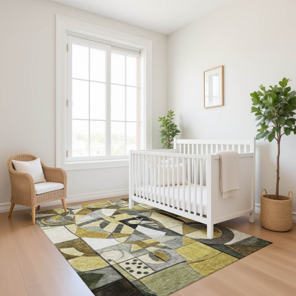HomeRoots 5' X 8' Stylish Brown, Black & Gray Abstract Washable Area Rug - UV Protection & Stain Resistant! 700387