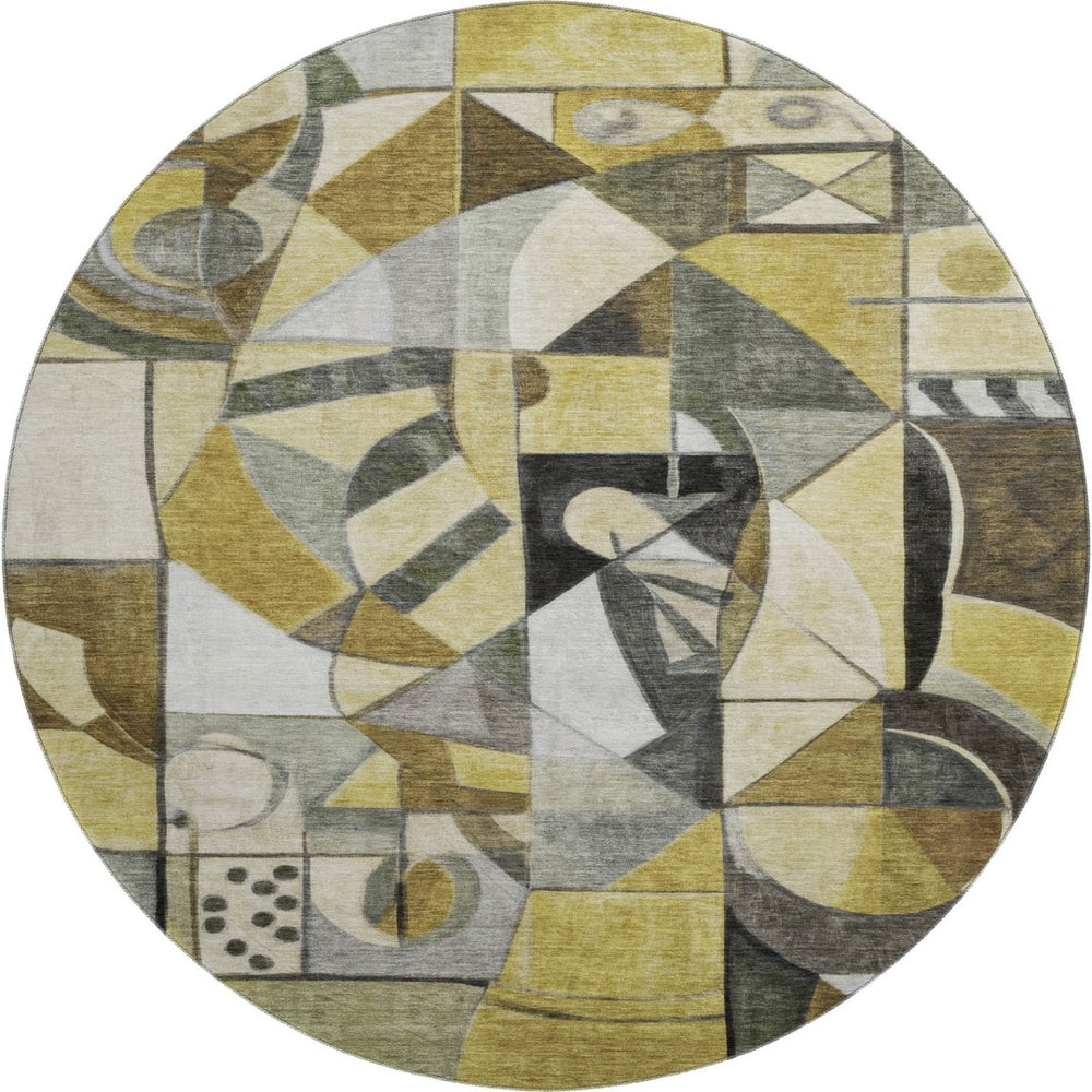 HomeRoots 8' Brown Black and Gray Abstract Washable Round Rug - UV-Protected, Durable, Easy-Clean Design! 700388