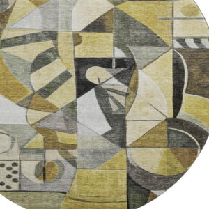 HomeRoots 8' Brown Black and Gray Abstract Washable Round Rug - UV-Protected, Durable, Easy-Clean Design! 700388