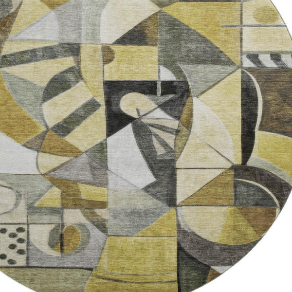 HomeRoots 8' Brown Black and Gray Abstract Washable Round Rug - UV-Protected, Durable, Easy-Clean Design! 700388