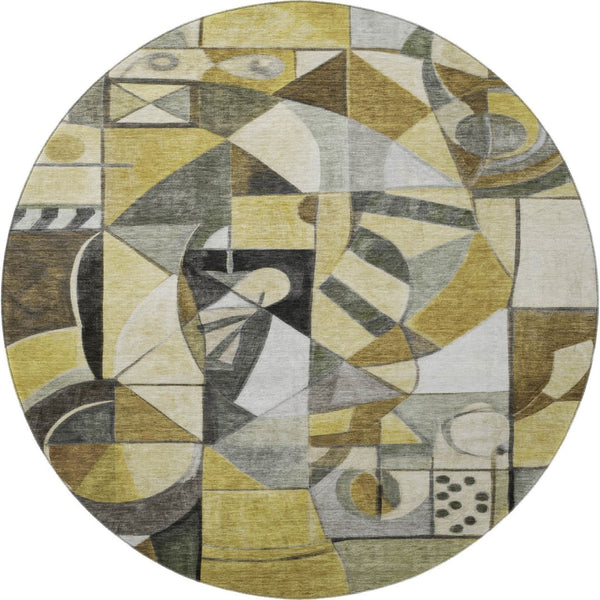 HomeRoots 8' Brown Black and Gray Abstract Washable Round Rug - UV-Protected, Durable, Easy-Clean Design! 700388