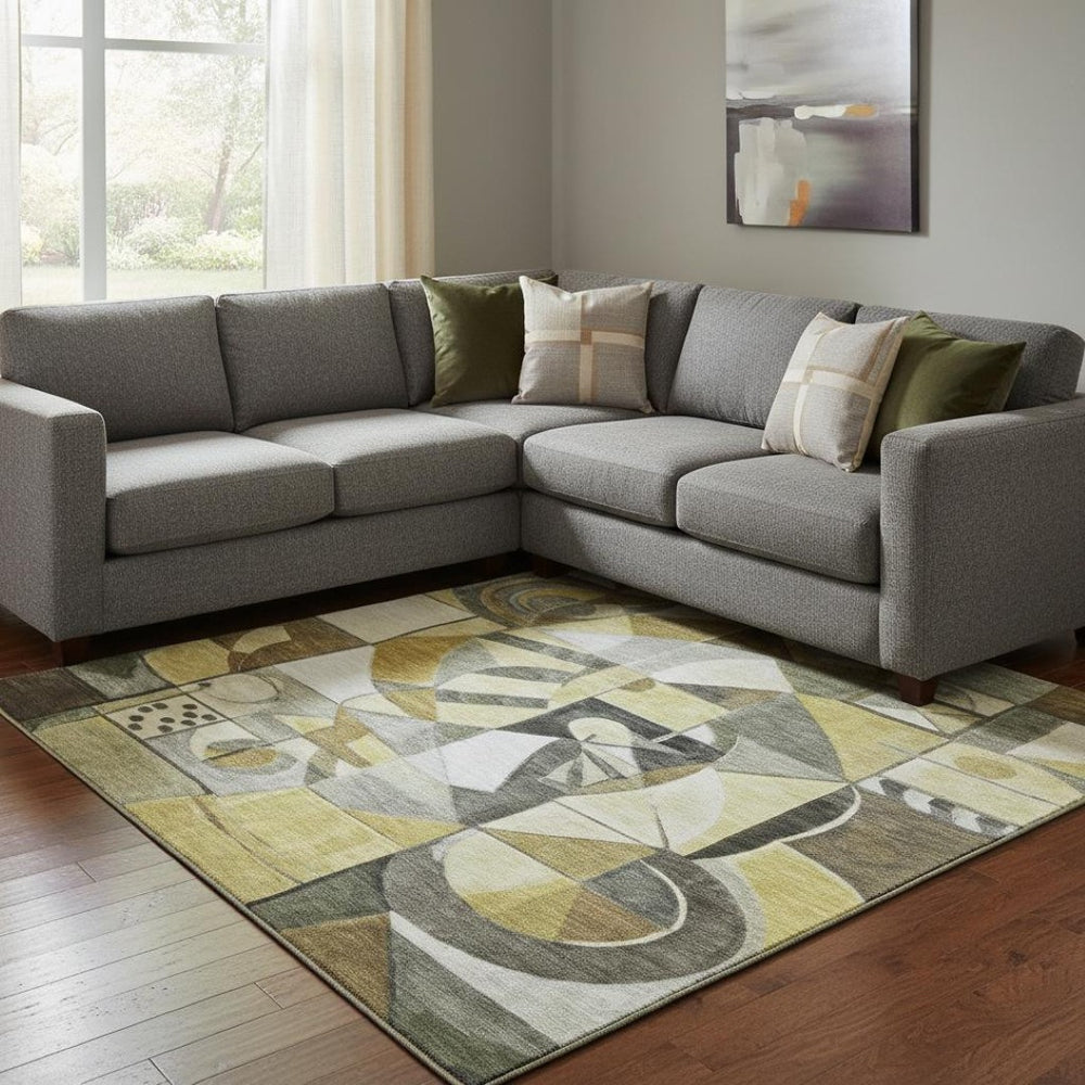 HomeRoots 8' X 10' Abstract Washable Area Rug with Stain Resistance & UV Protection for Busy Homes & Pets 700389