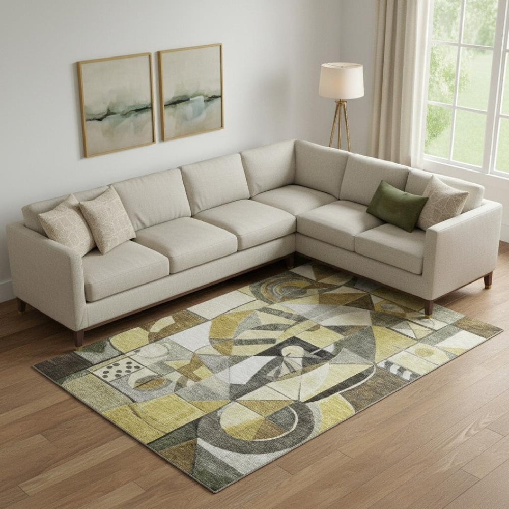 HomeRoots 9' X 12' Modern Abstract Washable Area Rug - Durable, Stain-Resistant, UV Protected for Busy Homes 700390