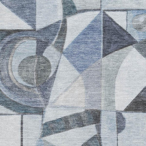 HomeRoots 5' X 8' Stylish Denim Blue & Ivory Abstract Area Rug - Washable, UV Protected, Non-Slip Backing! 700393