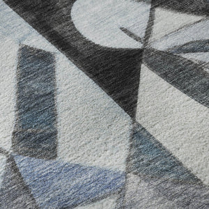HomeRoots 8' Abstract Denim Blue, Ivory & Gray Round Rug - Washable, UV Protected, Stain Resistant for Any Space 700394