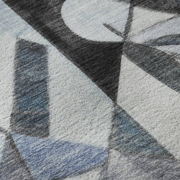 HomeRoots 8' Abstract Denim Blue, Ivory & Gray Round Rug - Washable, UV Protected, Stain Resistant for Any Space 700394