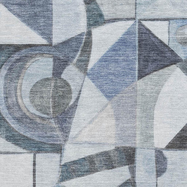HomeRoots 8' X 10' Washable Denim Blue and Ivory Abstract Area Rug with UV Protection & Non-Slip Backing 700395