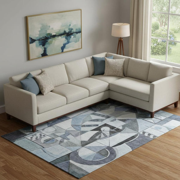 HomeRoots 9' X 12' Stylish Denim Blue Abstract Area Rug - Washable, UV Protected, Stain Resistant for Homes 700396