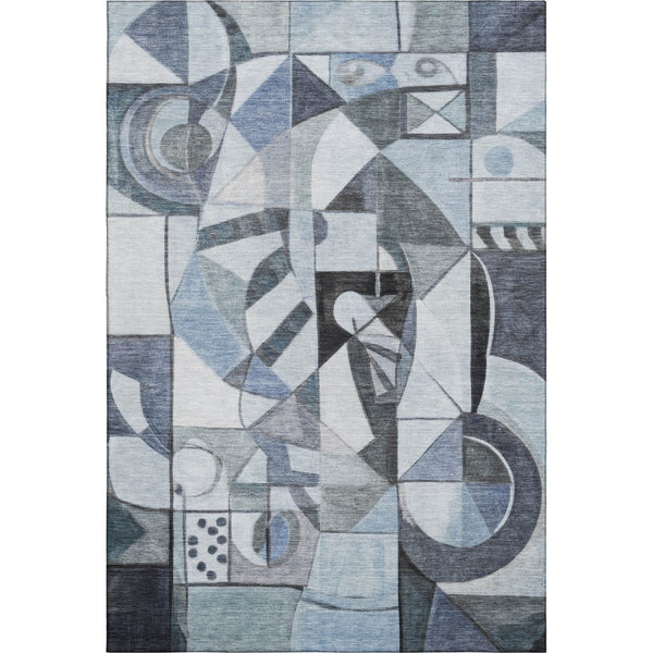 HomeRoots 9' X 12' Stylish Denim Blue Abstract Area Rug - Washable, UV Protected, Stain Resistant for Homes 700396