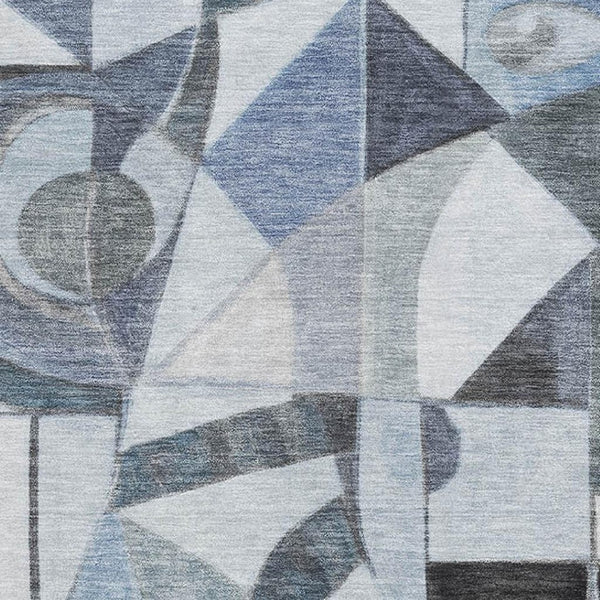 HomeRoots 9' X 12' Stylish Denim Blue Abstract Area Rug - Washable, UV Protected, Stain Resistant for Homes 700396