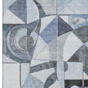 HomeRoots 9' X 12' Stylish Denim Blue Abstract Area Rug - Washable, UV Protected, Stain Resistant for Homes 700396
