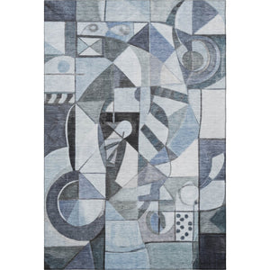 HomeRoots 10' Washable Denim Blue, Ivory & Gray Abstract Area Rug with UV Protection for Modern Spaces 700397