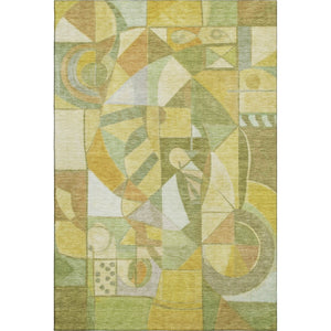HomeRoots 5' X 8' Fern Green Gold Ivory Abstract Area Rug - Washable, UV-Protected, Stylish & Durable Design 700399