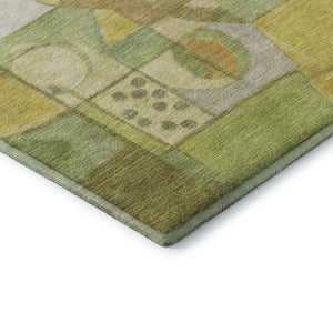 HomeRoots 5' X 8' Fern Green Gold Ivory Abstract Area Rug - Washable, UV-Protected, Stylish & Durable Design 700399