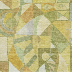 HomeRoots 5' X 8' Fern Green Gold Ivory Abstract Area Rug - Washable, UV-Protected, Stylish & Durable Design 700399