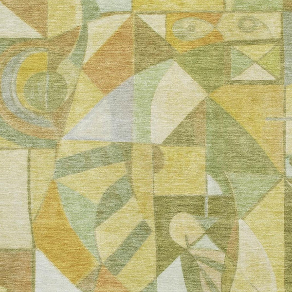 HomeRoots 5' X 8' Fern Green Gold Ivory Abstract Area Rug - Washable, UV-Protected, Stylish & Durable Design 700399