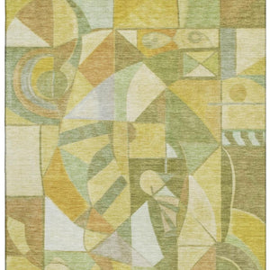 HomeRoots 5' X 8' Fern Green Gold Ivory Abstract Area Rug - Washable, UV-Protected, Stylish & Durable Design 700399