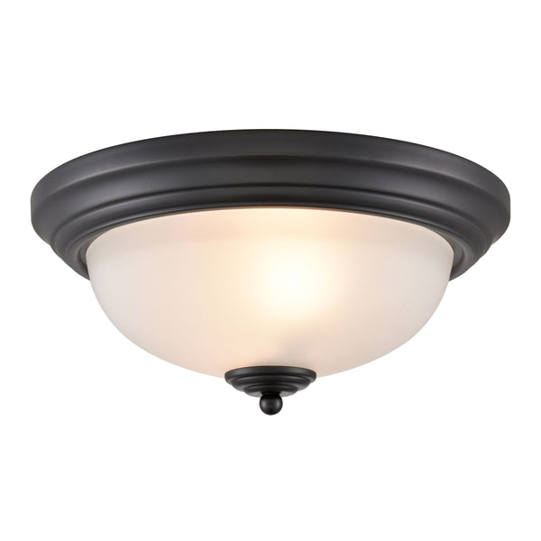 Thomas Lighting Helena 2 Bulb Flush Mount with White Glass Dome Shade for Low Ceiling Rooms Black 13 inches 7003FM/60