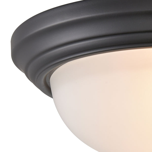 Thomas Lighting Helena 2 Bulb Flush Mount with White Glass Dome Shade for Low Ceiling Rooms Black 13 inches 7003FM/60
