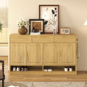 English Elm U-Style Farmhouse Sideboard With 3 Drawers & 4 Doors – Stylish Storage Buffet For Every Room! N711P345213O-GIGA