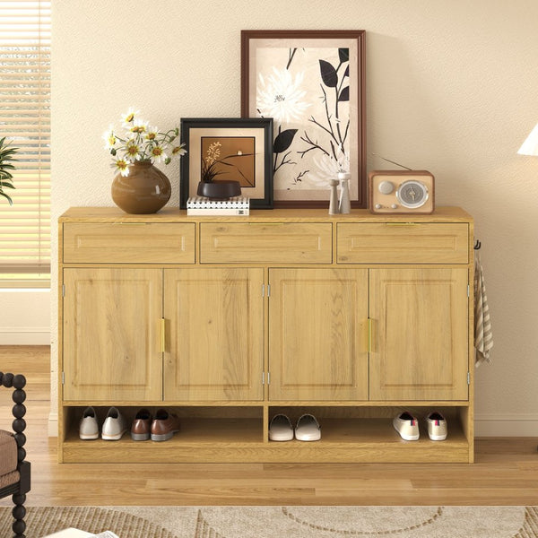 English Elm U-Style Farmhouse Sideboard With 3 Drawers & 4 Doors – Stylish Storage Buffet For Every Room! N711P345213O-GIGA