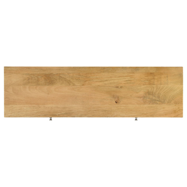 English Elm Harmony Modern Natural & Silver 2-Drawer Console Table with Sled Base, Knob Handles, Warm Wood Charm B062P333444