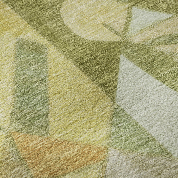 HomeRoots 8' Abstract Fern Green Gold and Ivory Washable Round Rug - UV Protected, Non-Slip, Durable Design 700400