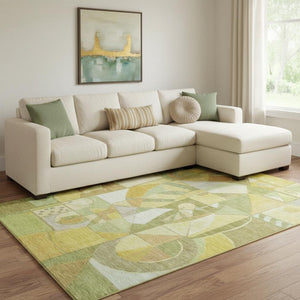 HomeRoots 8' X 10' Stylish Fern Green Abstract Area Rug with Gold & Ivory Accents - UV Protected & Washable! 700401