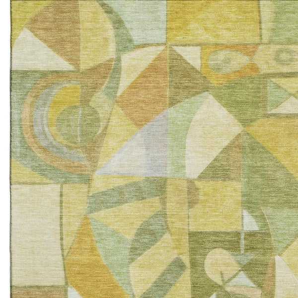 HomeRoots 8' X 10' Stylish Fern Green Abstract Area Rug with Gold & Ivory Accents - UV Protected & Washable! 700401