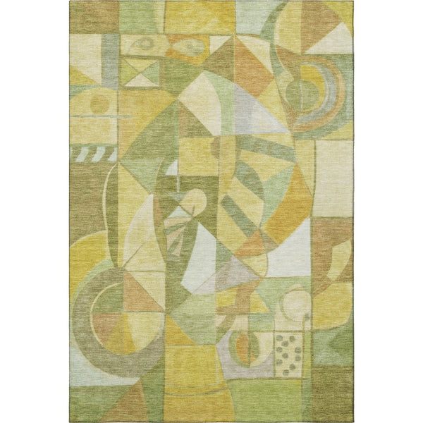 HomeRoots 8' X 10' Stylish Fern Green Abstract Area Rug with Gold & Ivory Accents - UV Protected & Washable! 700401